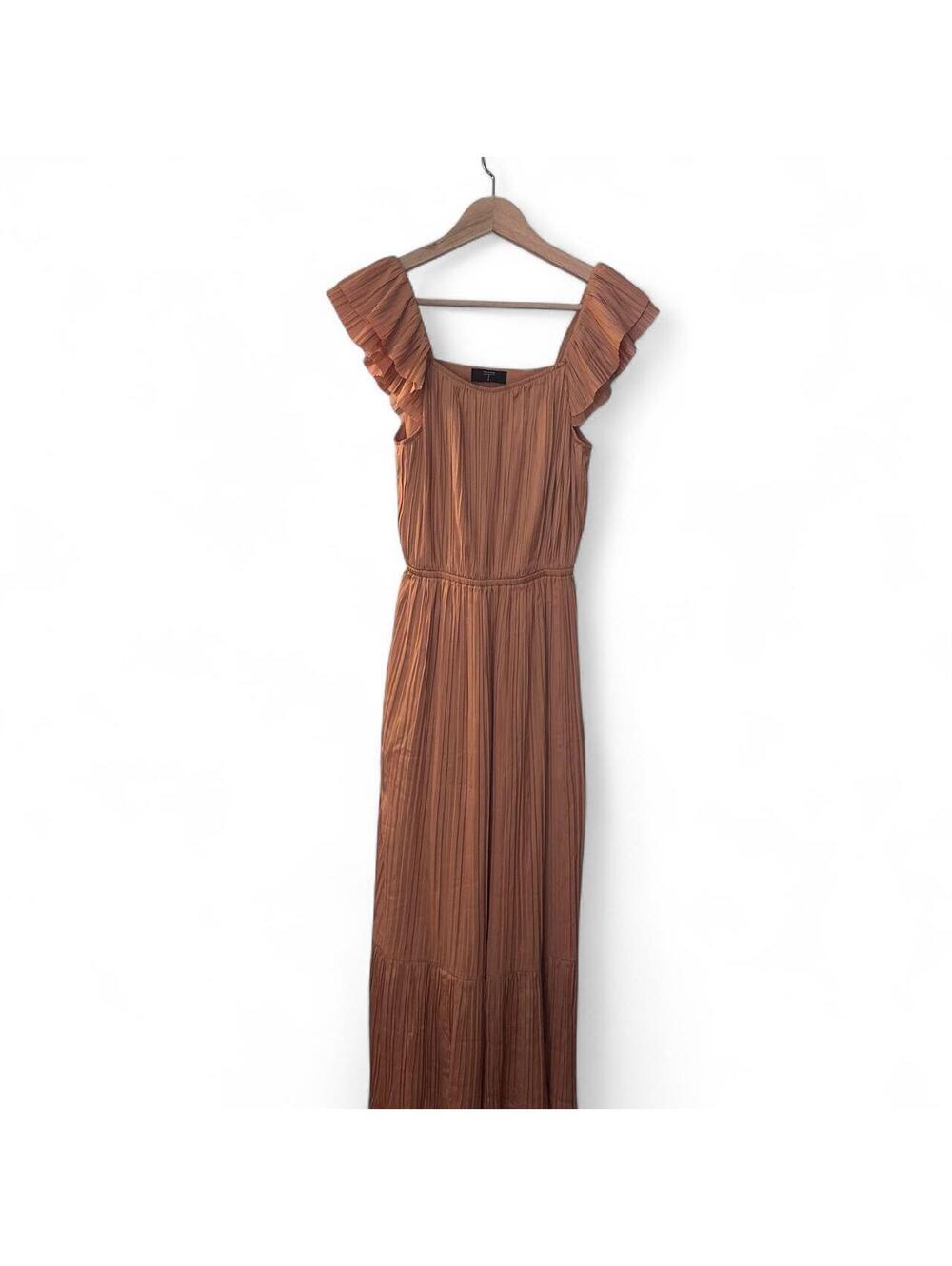 Tahari Clay Ridge Pleated Maxi Dress XS NWT Ruffle Sleeve